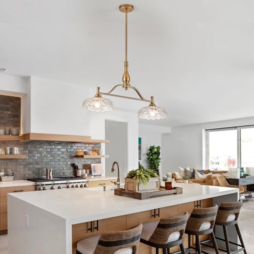 Chandeliers Pendant Light Fixture Vintage Pendant Lighting Fixtures 2 Lights Chandelier Matte Brass Kitchen Glass Hanging Lamp for Island Dining Room Living Room