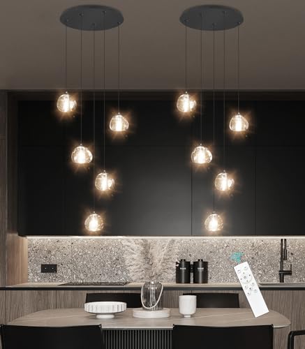 Modern Glam Chandelier LED Kitchen Pendant Lights Island Lighting Remote Dimmable Fixtures Bubble Crystal Floating Chandelier Black Corner Pendants Light