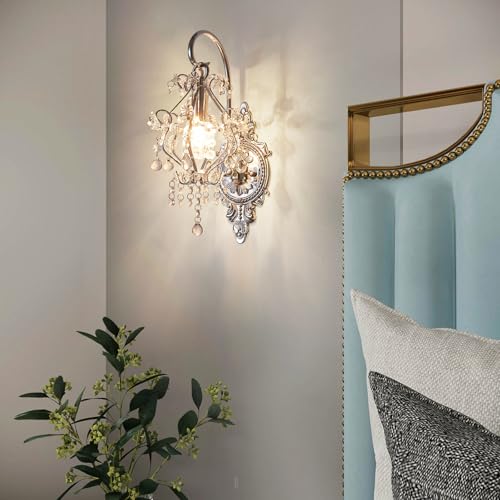 Indoor Hardwired Silver Crystal Vintage Wall Sconces Light Set of 2 (2 Count)