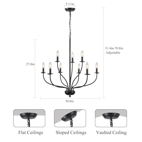 Black Farmhouse Chandelier for Dining Room Light Fixtures 9