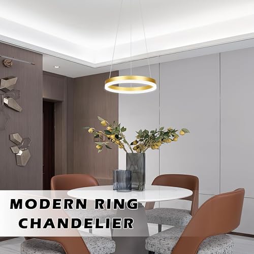12" Gold Led Ring Chandelier Ring Modern Led Chandelier Modern Pendant Lights Adjustable Height Light Contemporary Light Fixture for Kitchen Island Bedroom Kitchen Island Dining Room
