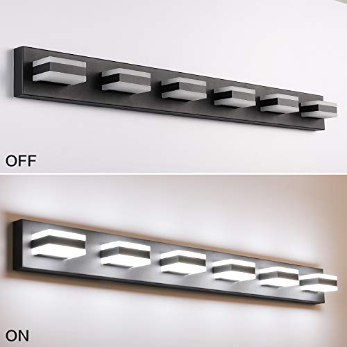 Bathroom Light Feature Modern LED Dimmable Matt Black Bathroom Vanity Light 6 Lights Acrylic Vanity Light Over Mirror ETL Listed