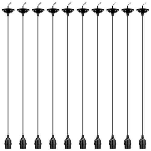 10 Pack Hanging Pendant Light Cord Kit Bulk E27 Base 4ft Adjustable Hanging Heavy Duty Industrial Edison Bulb Lamp Swag Light Kit for Kitchen Dining Room Terraces (10 Count)