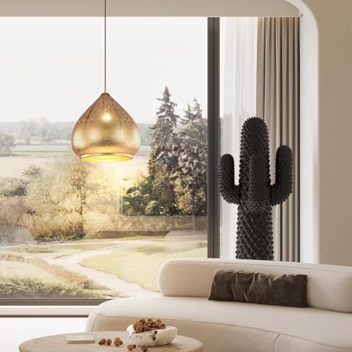 2 Pack Hanging Pendant Light Gold Turkish Moroccan Ceiling Light 11.8 Inch Metal Dome Shade Industrial Hanging Light for Dining Room Bedroom Kitchen Island
