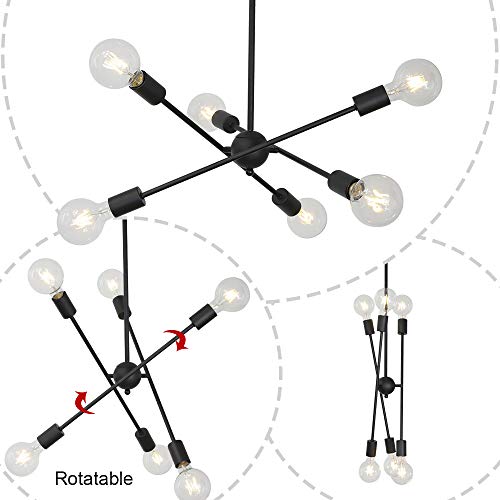 Sputnik Chandelier Lighting 6 Lights Black Chandelier Mid Century Pendant Light Vintage Industrial Kitchen Dining Room Ceiling Lighting Fixture for Bedroom Hallway Foyer Island Farmhouse