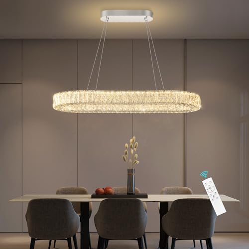 L40 x W16 Modern Oval Crystal Chandelier Glam Dimmable LED Crystal Ceiling Chandeliers for Dining Room Kitchen Island Chrome