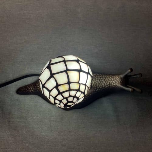 L10988 White Land Snail Tiffany Style Stained Glass Accent Table Lamp