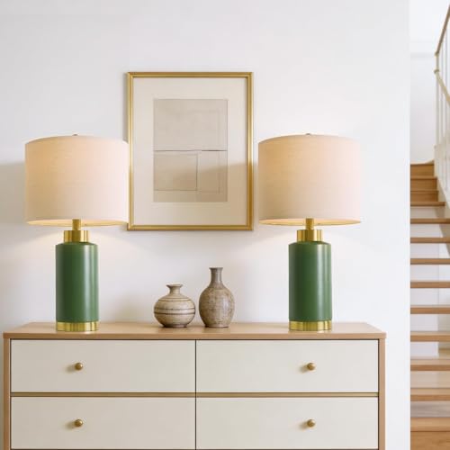 25" Green Ceramic Table Lamp Set of 2 (2 Count)