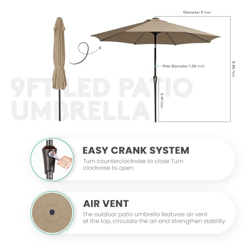 9' Patio Umbrella with Solar Lights