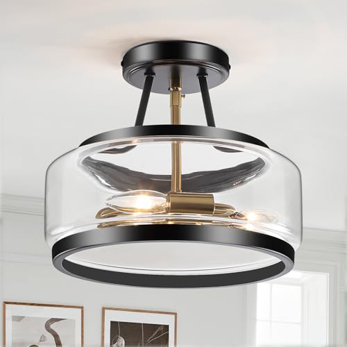11.8" Black and Gold Semi Flush Mount Ceiling Light