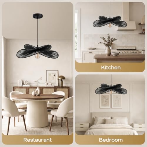22.8" Large Rattan Pendant Light (Black)