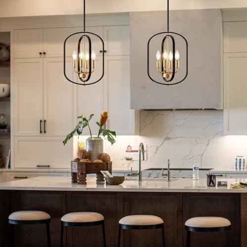 Black and Gold Chandelier for Dining Room Light Fixture, Chandelier for Entryway Light Fixture Foyer Lighting Fixtures Adjustable Modern Farmhouse Chandelier for Living Room Pendant Lights Kitchen