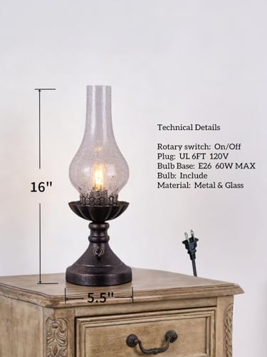 Vintage Table Lamp with Crackled Glass Shade & Rotary Knob Switch