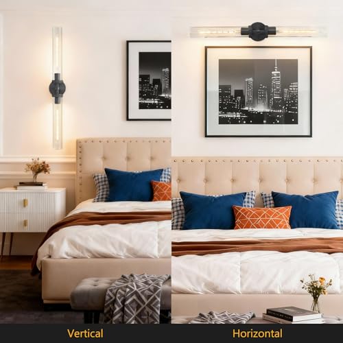 30 inch Wall Sconce Linear Glass Sconces Bathroom Sconces Black (2 Count)