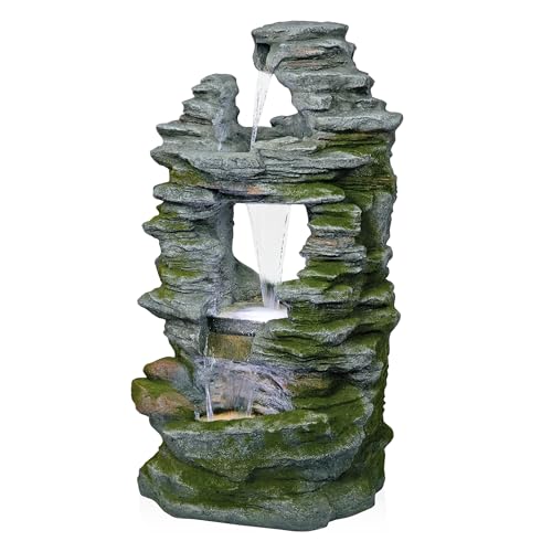 WIN1648 39" Stacked Stone Rainforest Fountain with Cool White LED Lights