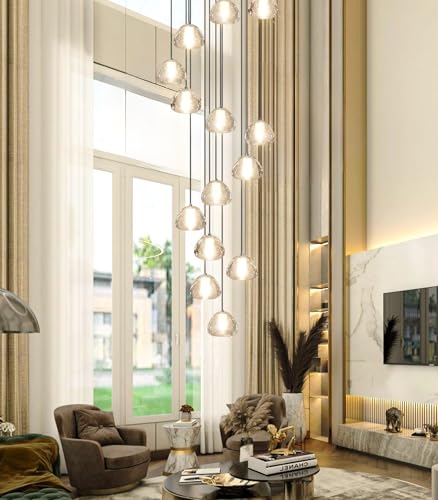 Modern Crystal Chandelier for Staircase 118" Long Black LED Lighting for Foyer Adjustable Ceiling Lighting Fixture for Living Room Hallway Entryway Staircase