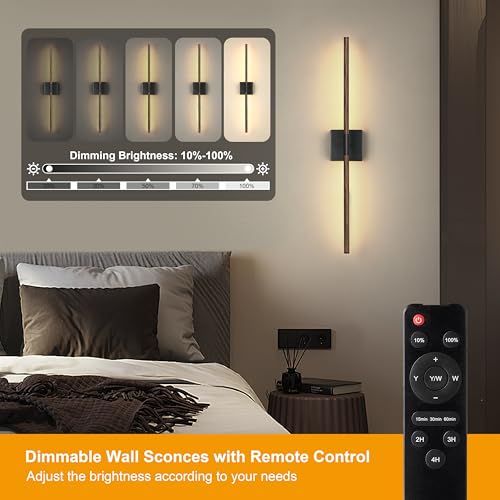 Walnut Black Battery Operated Wall Sconces Set of 2 with Remote
