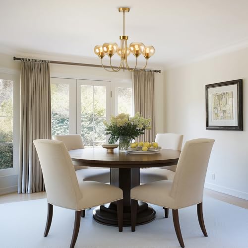 Mid Century Modern Globe Chandelier 5 Light Amber Glass Vintage Sputnik Chandeliers Gold Pendant Light Fixtures for Dining Room Kitchen Living Room Bedroom