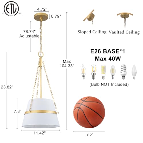 11.4" Gold Drum Pendant Light for Kitchen Island
