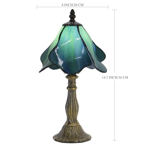 Small Tiffany Table Lamp Green Morning Glory Style W8H14.5 Inch