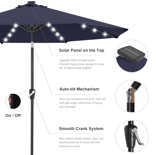 Solar Led Patio Umbrella with 32 Lights 9FT