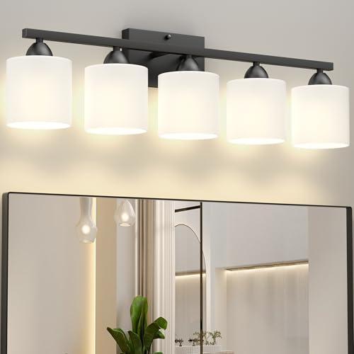 Bathroom Black Lighting Fixtures Over Mirror