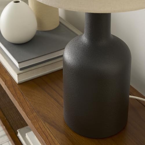 Home 22" Black Ceramic Table Lamp with Oatmeal Linen Shade for Modern Farmhouse