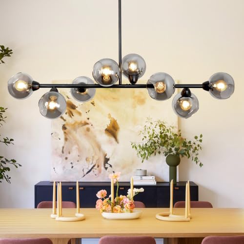 50'' Linear Chandeliers for Dining Room 8 Lights Globe Glass Chandelier