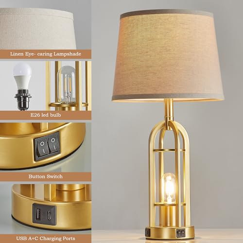 Gold Table Lamps for Living Room Set of 2 (2 Count)