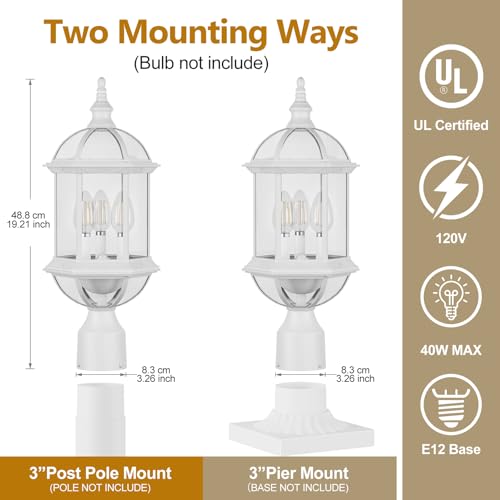 3 Light Outdoor Post Lights White Lamp Post Light Fixture