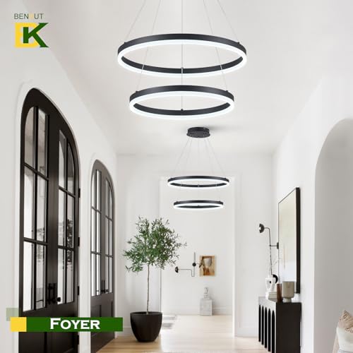 2 Rings Modern LED Chandelier Black for Dining Room