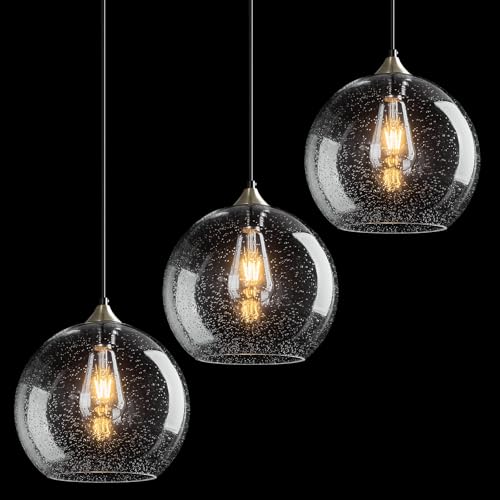 Clear Glass Pendant Lights Kitchen Island Lighting Globe Pendant Light Fixtures Modern Pendant Lighting for Kitchen Island Bedroom Living Dining Room Light Fixture (3 Count)
