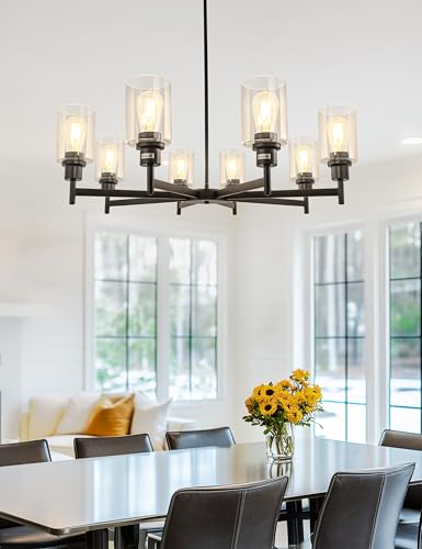 8 Light Black Chandelier for Dining Room Light Fixture