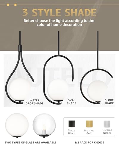 1 Light 8 Inch Glass Black Pendant Lights Kitchen Island