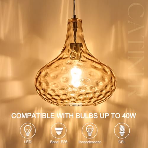 11" Amber Hammered Glass Pendant Light