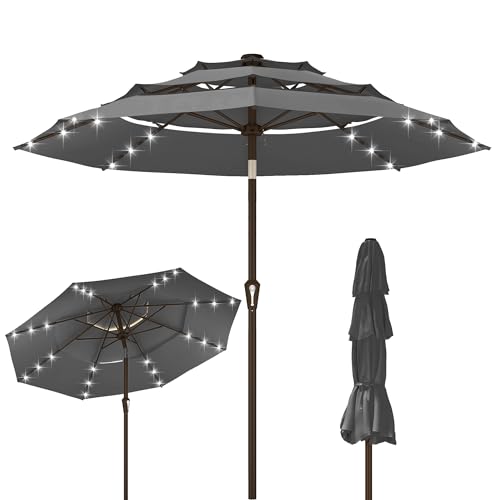 10ft 3 Tier Patio Umbrella with Solar Lights