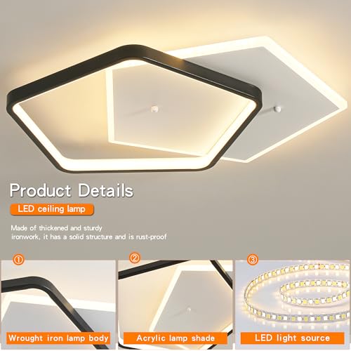 Modern LED Ceiling Light Fixture Dimmable Black Flush Mount Ceiling Lamp