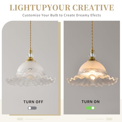 1 Pack Vintage Brushed Gold Crystal Transparent Glass Pendant Light Fixture (Golden / 1-Light)