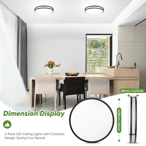 16in 50W LED Flush Mount Ceiling Lights 5600lm Super Bright (2 Count)