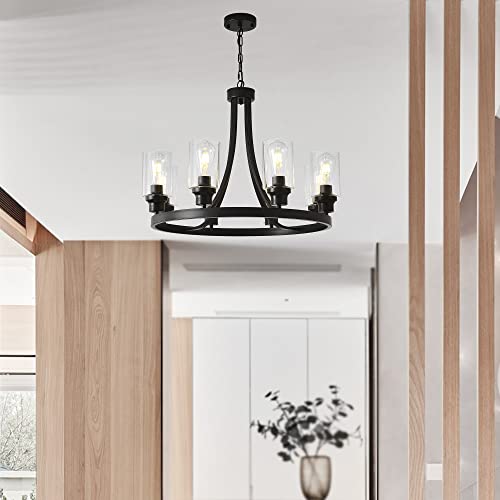 Black Wagon Wheel Chandelier 8 Lights