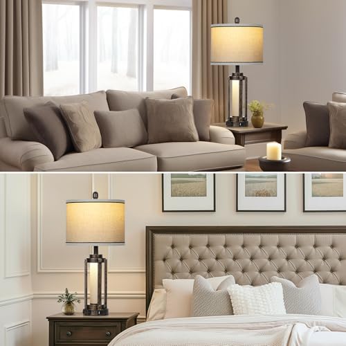 Farmhouse Industrial Lamp with USB A+C Charging Ports & AC Outlet