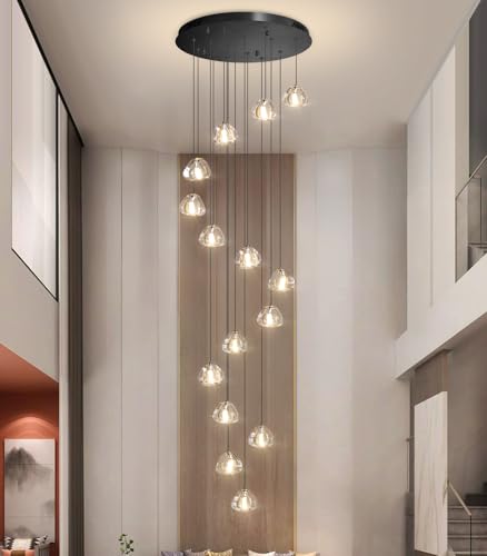 LED Glam Chandelier 118 inches Long Light Luxury Crystal Ceiling Chandeliers Remote Dimmable High Ceiling Pendants Lighting Fixtures Black 15 Lights