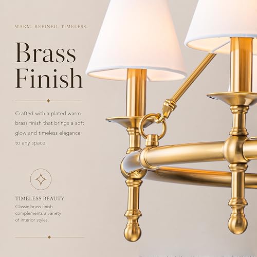 9 Lights W47 inch Vintage Brass and White Pleated Fabric Chandeliers for Dining Room Mid Century Modern Large Round Chandeliers Classic Wagon Wheel Pendant Light for Living Room