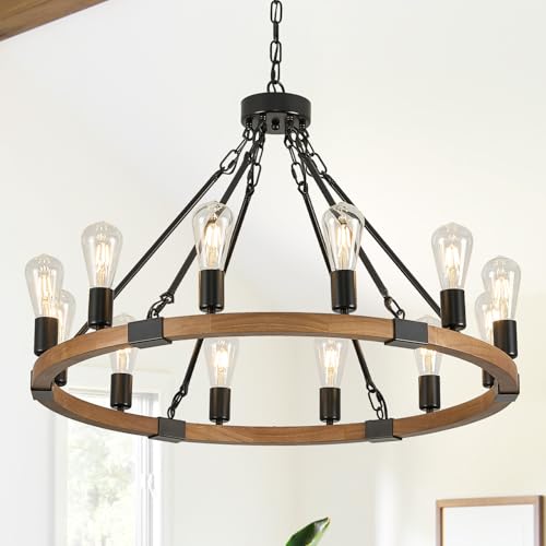 Oak Wooden Wagon Wheel Chandelier 12