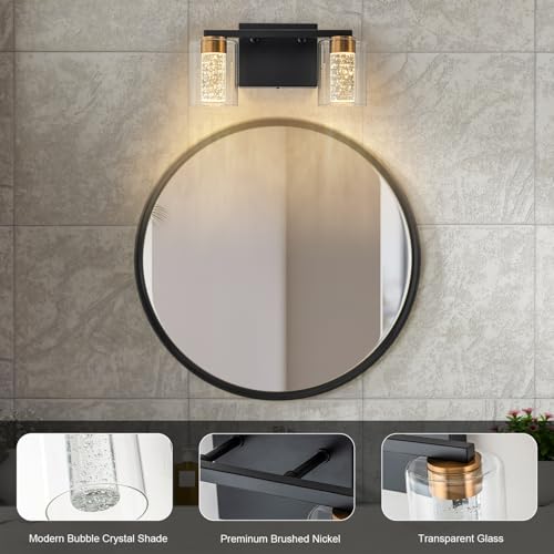 2 Light Black and Gold Vanity Light with 3 Color Modes