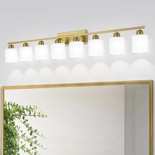 8 Light Bathroom Light Fixtures Gold for Big Mirror
