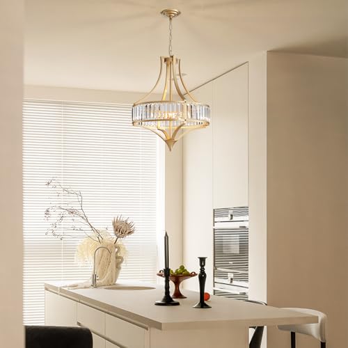 21.6" Gold Crystal Chandeliers Modern Vintage Chandelier with Round Metal Shade Art Deco 6 (6 Count)