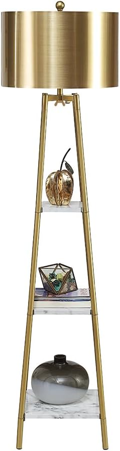 ROSEN GARDEN Floor Lamp, Standing Reading Light with Shelves and Gold Shade, Modern Tall Pole Lamp, Accent Furniture Décor Lighting for Living Room, Bedrooms