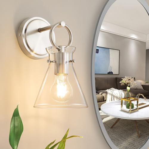 Wall Sconce for Bathroom 6" Clear Glass Shade Nickel 1 Pack