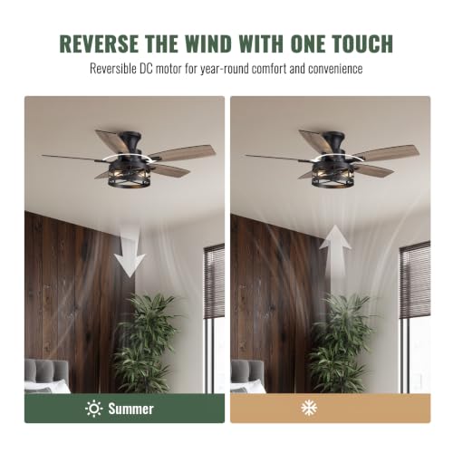 42 Inch Flush Mount Ceiling Fans with Lights and Remote (Black - Flush Mount / 42 Inch)